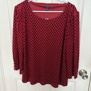 NWT Talbots Wine Red Velvet Polka Dot Puff Sleeve Blouse